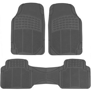 BDK 3-Piece Gray Rubber Floor Mats (Front + Rear), Heavy Duty Universal Fit Liners for Cars SUVs Trucks Vans, All Weather Protection Anti-Slip Nibs, Flexible Contours Fits Most Vehicles
