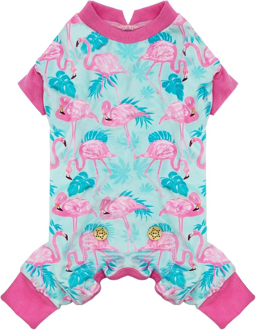 KYEESE Dog Pajamas Soft Dogs Clothes Pet Coat Velvet Dog Pajamas Small Sized Dogs Comfy Doggie Jammies Onesie Stretchy Doggie Pjs Pet Costume with Flamingo Pattern, Small (Small (6-11lbs))