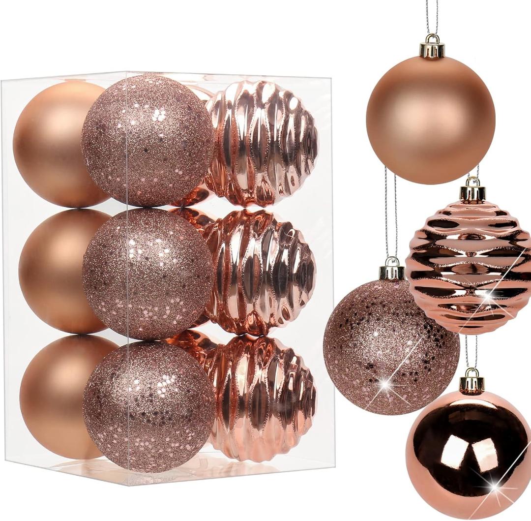 3.15" Rose Gold Christmas Ornaments for Christmas Tree 12 Pcs Medium Shatterproof Balls Christmas Tree Decorations Xmas Ornaments Balls with Hanging Loop for Wedding Holiday Party Wreath Home Decor