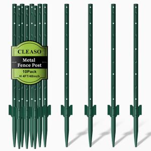 Metal Fence Posts for Wire Fencing,Heavy Duty U Post 4 FT Green | 10 Packs Rustproof Powder-Coated Steel Fence Stakes, No-Dig Fence Posts for Farm, Orchard, Yard & Temporary Fencing