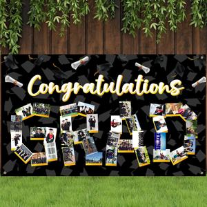 Newwiee Graduation Photo Banner 73 x 44 Inch Grad Personalized Banner Congratulations Grad Decorations Class of 2026 DIY Graduate Picture Backdrop Sign for School Graduation Party Supplies(Black)