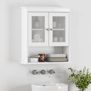 Spirich Bathroom Cabinet Wall Mounted, Medicine Cabinet Organizer with Glass Doors and Adjustable Shelves, Bathroom Wall Cabinet Over Toilet, White, 21.5 inches x 7.48 inches x 24 inches