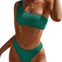 Limeeke Women One Shoulder Bikini Set Ribbed Textured Two Piece Swimsuit High Cut Cheeky Bathing Suit XS