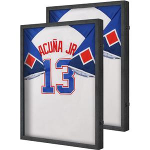 Jersey Frame Display Case 2 Pack- Large Sports Jersey Display Case, Wall Mount Lockable Flat Jersey Shadow Box with 98% UV Protection for Football, Baseball, Basketball, Hockey, Soccer, Black