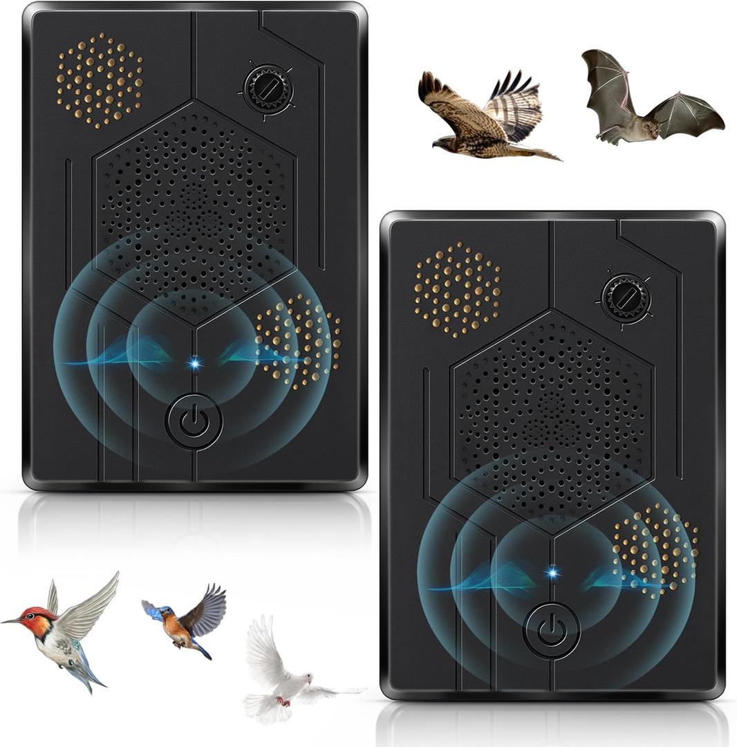 2026 Ultrasonic Bird Repellent Devices Woodpecker Repellent Outdoor for Attic Pigeon Goose Deterrent Devices Rechargeable Bat Deterrent Indoor to Keep Birds Away from Porch Balconies 2 Pack