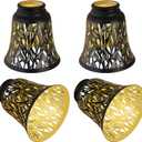 Pendant Light Shades, 4 Pack Ceiling Fan Light Shade Replacements with 1-5/8" Fitter, ALUCSET 4.72" Height and 4-3/4" Diameter, Metal Bell Shaped Cover for Chandelier Pendant Light Wall Sconces (Black Gold Trumpet Star)
