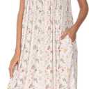 AVIIER Cotton Nightgowns for Women Sleeveless House Dress Ladies Long Nightdress with Pockets (White, L)