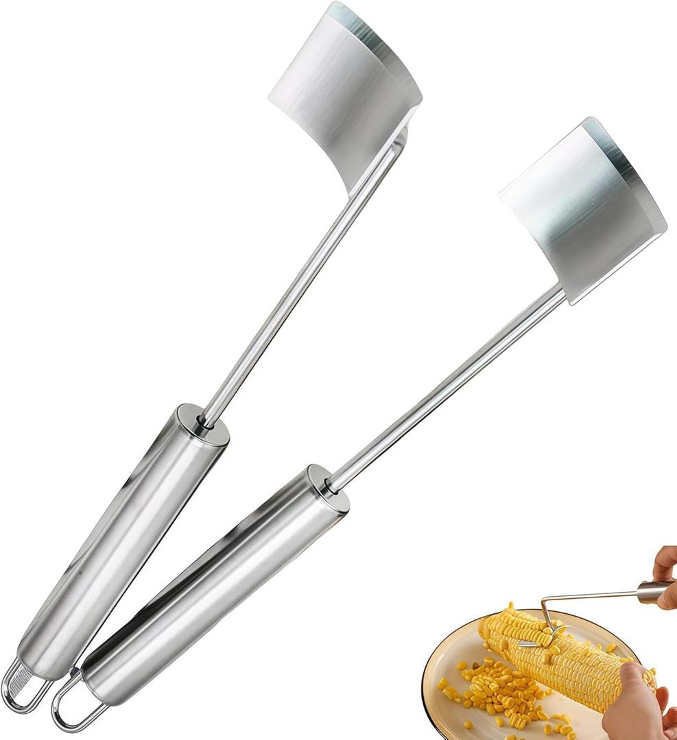 2 Pcs Silver Corn Cob Peeler Stainless Steel Corns Stripper Tool Suspensible Corns on the Cob Remover with Handle Heavy-Duty Corn Cutter Remover Tool Suitable For Home Kitchen