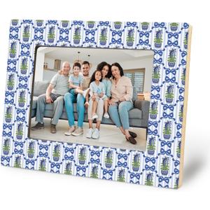 Coquette Blue Chinoiserie Christmas Tree Picture Frame 5x7, Blue and White Christmas Photo Frame, Grandmillennial Xmas Wall and Tabletop Display Picture Photo Frames for Home Office Decor