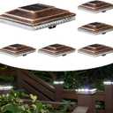 Solar Post Cap Lights,Outdoor Deck Fence Post Lights,Powerful Lithium Battery 20Lumens Two Light Modes Warm White/Bright White Suitable for 4x4 5x5 Wooden Posts,4x4 Viny Posts (Brushed Copper, 6pk)