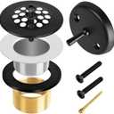 Matte Black Trip Lever Bath Tub Drain Kit, Universal for 1-1/2" and 1-3/8" Bathtub Drain Replacement, No Putty Installation Tub Drain Set with Trip Lever Overflow Faceplate and Strainer, Tub Trim Kit