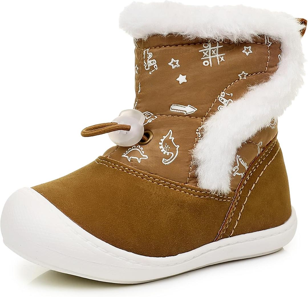 Ahannie Toddler Snow Boots for Boys Girls  Baby Winter Warm Water-Resistant Boots with Hook & Loop (Brown)