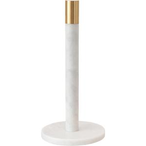 Bloomingville Modern Marble Paper Towel Holder with Brass Accent Band, White, 12"