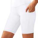 Aoliks Biker Shorts Women with Pockets - 8" High Waisted Tummy Control Running Workout Spandex Gym Volleyball Yoga Shorts (Large, 1 White)