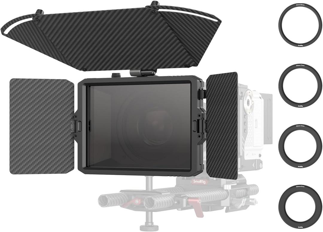 SmallRig Mini Matte Box Pro Flag Kit with Two 4 x 5.65 Filter Frame, Modular Anti-Glare System with 67/72/77/82-95mm Adapter Ring, Carbon Fiber Lightweight Design
