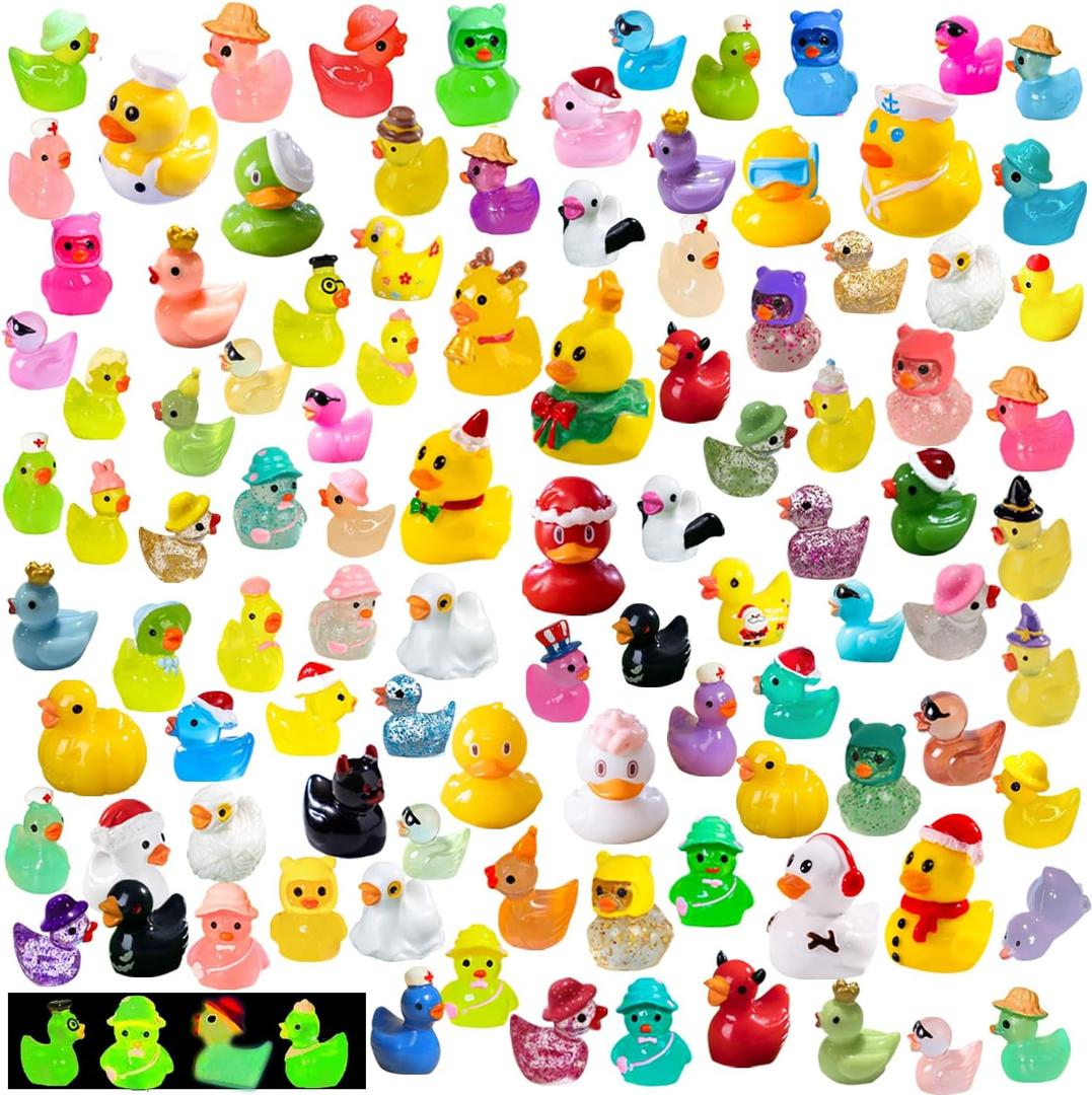 110 Pcs Multicolor Mini Resin Ducks, Tiny Ducks to Hide, Little Ducks Figurines Small Miniature Ducks Figures Bulk for Mini Fairy Garden, Dollhouse Decoration Micro Landscape Ornament