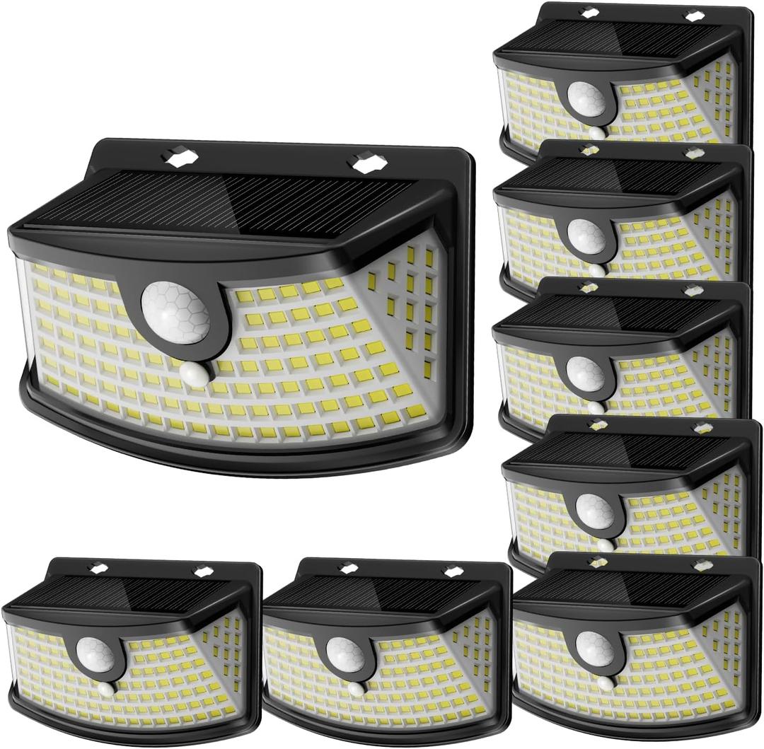 Aootek New Solar Motion Sensor Lights 120 LEDs with Lights Reflector,270 Wide Angle, IP65 Waterproof, Step Lights for Front Door, Yard, Garage, Deck (Black, Daylight White, 8-Pack)