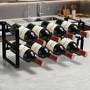 Small Wine Rack for 8 Bottles Expandable & Stackable Metal Wine Rack for Cabinet, Countertop, Floor, or Small Spaces Compact Wine Storage Shelf for Kitchen, Bar, or Pantry (2 Tier, Black)