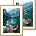 20x28 Picture Frame Set of 2, Natural Oak Wood Style - Display 16x24 Picture with Mat or 20 x 28 Poster without Mat, Wall Mounting Horizontal and Vertical