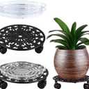 2 Pack Heavy Duty Plant Caddy with Wheels - 11 Inch Metal Plant Stand with Rolling Wheels - Wrought Iron Plant Dolly for Indoor and Outdoor (Black)