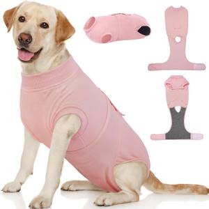 Kuoser Dog Surgery Suit Female Spay, Dog Recovery Suit Male Neuter, Puppy Clothes Onesie for Surgery Anti Licking Abdominal Wounds Pet Surgical Recovery Bodysuit Shirt, Substitute E-Collar & Cone (Large (Back:16.1-20.1'', Weight:23-48 LB))