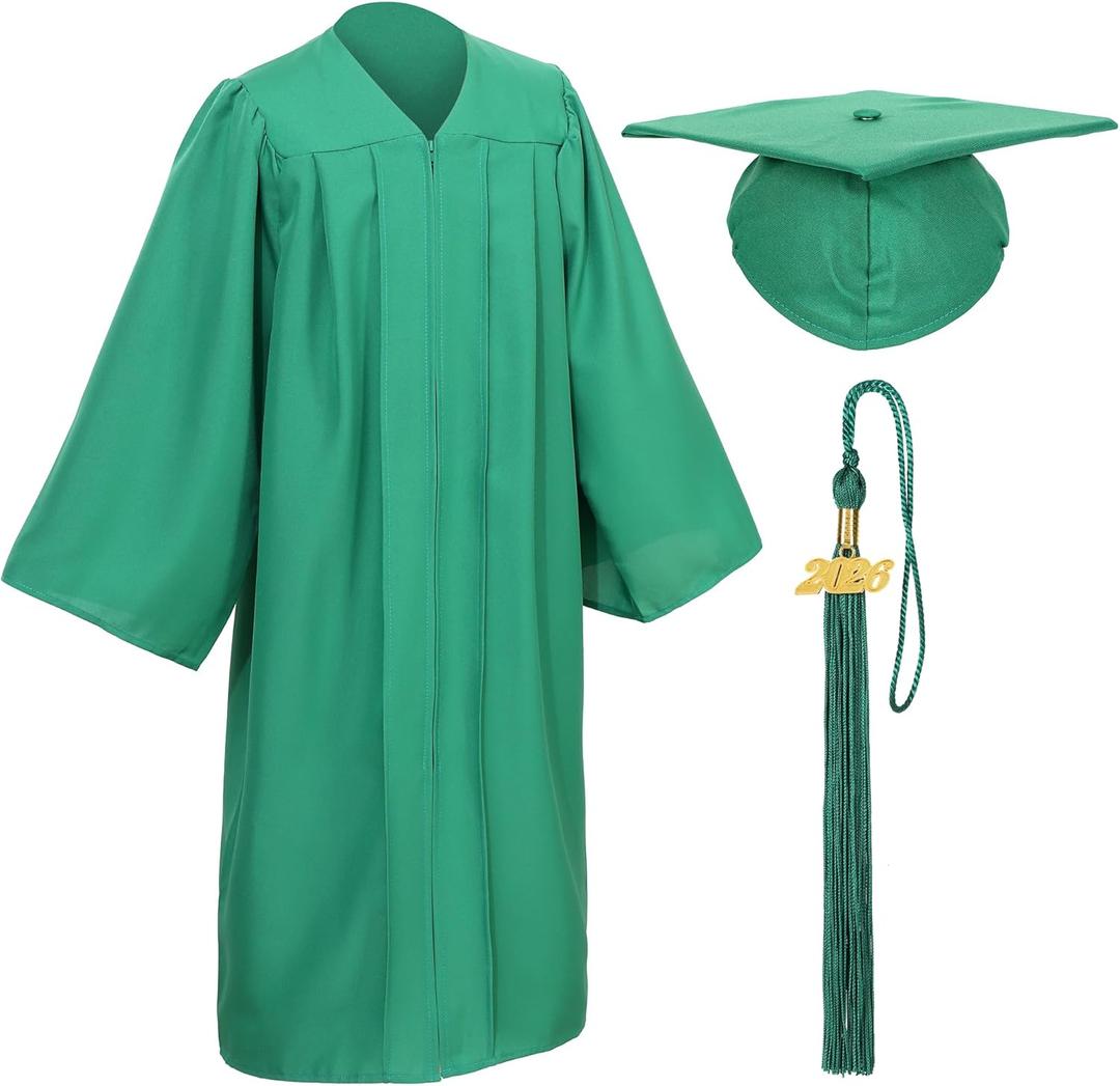 D DODOU Unisex Matte Graduation Cap and Gown Tassel Package for High School and Bachelor (Green)