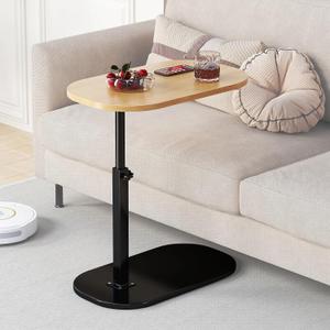 Simcat C Shaped Side Table,Adjustable Height C Table End Table for Couch,360Swivel Couch Side Tables Slide Laptop Desk for Sofa/Bed/Bathtub/Rotating Tabletop (Log), One Size