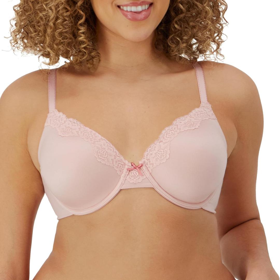 Maidenform womens Comfort Devotion T-shirt Bra, Underwire Bra, Full Coverage Bras for Women (36D, Sheer Pale Pink/Deep Mauve)