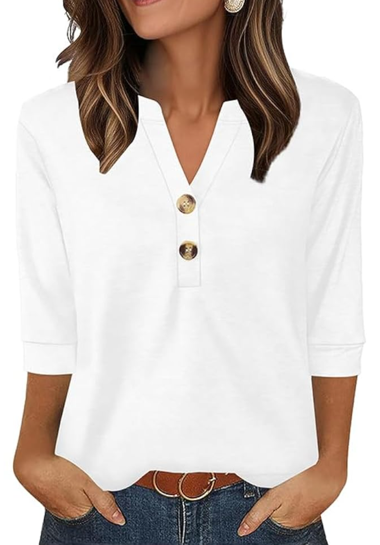 OFEEFAN Womens Tops 3/4 Sleeve Heley Shirts for Women Summer Fashion 2025 Blouses Beach Vacation Clothes, XL