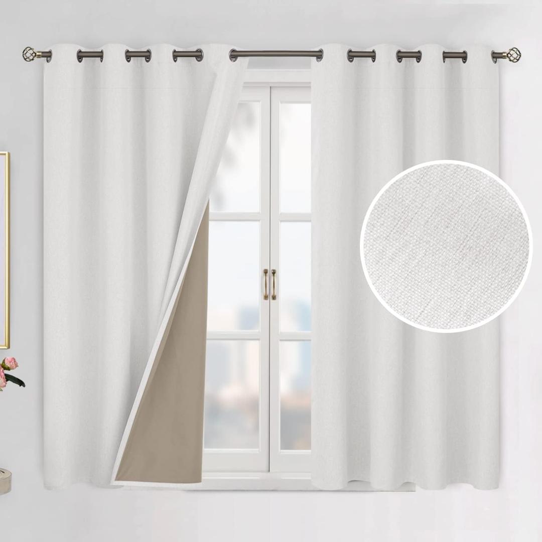 BGment Off White Blackout Curtains 54 Inch Length for Bedroom 2 Panels Set, Linen Textured Thermal Insulation Soundproof Window Curtain Drapes with Grommet, 52 Inch Wide Each Panel