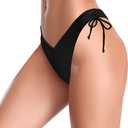 SHEKINI Women's Bikini Bottom V Cheeky High Cut Thong Tie Side Swimsuit Bottom Brazilian Swim Bottom (Black, M)