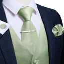 DiBanGu Men's Satin Suit Vest & Tie Set 5PCS Solid Color Dress Waistcoat for Suit or Tuxedo Wedding Party (XL)