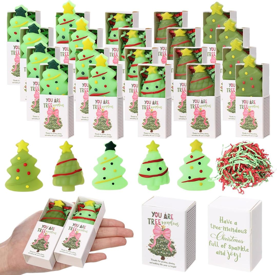 Wettarn 20 Sets Christmas Appreciation Gifts Tree Stress Balls with Support Gift Boxes Bulk Christmas Party Favors for Employee Coworker Students Office Thank You Relief Toys