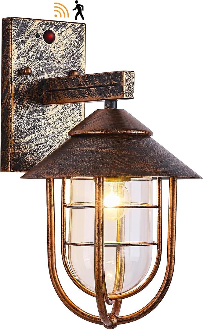 Motion Sensor Outdoor Wall Light Nautical Outside Wall Sconce Dusk to Dawn Exterior Light Fixtures Wall Mount Retro Motion Activated Outdoor Porch Wall Lantern with Oil Rubbed Bronze IP65, 13.39"H*8.27"W*10.34"E