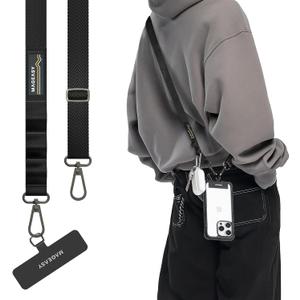 MAGEASY Universal Cell Phone Lanyard Crossbody - Anti-Theft Crossbody Phone Strap for iPhone 16 Pro Max & Most Smartphones, for Men & Women | 20mm (Black)