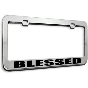 Metal License Plate Frame Blessed God Religious Jesus Christ Metal Tag Holder Car Accessories Chrome 2 Holes 1 Frame