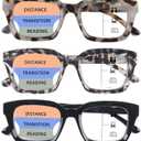 3 Pack Progressive Multifocal Reading Glasses for Women Men Oprah style Blue Light Blocking Spring Hinger Readers (Multicolor)