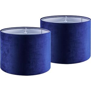 GO&SO Large Drum Lamp Shades Set of 2 Blue Velvet Lampshade 16"Top16"Bottom12"High(Spider) Modern Lamp Shades for Table Lamp & Bedside Lamps Replacement in Hand Crafted-Art Decor