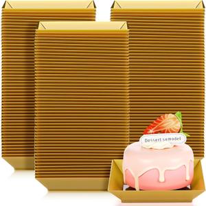 Zhehao 100 Pcs Plastic Dessert Appetizer Plates Disposable, 3.6 x 3.6 Inch Small Square Plastic Dessert Cake Snack Plate for Wedding Birthday Bridal Baby Shower All Occasion Party (Gold)