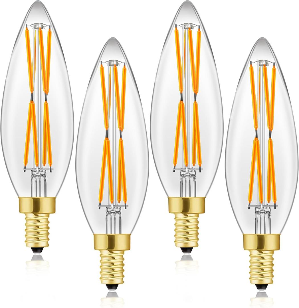 E12 LED Bulb 8W,100 watt Equivalent, Dimmable Candelabra Led Light Bulbs,Chandelier Light Bulbs 2700K Warm White,850lm Edison Bulb 4.85In,4-Pack.
