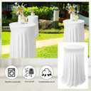 Tegeme 1 Pack 32 x 43 Inch Round Spandex Cocktail Tablecloths with Skirt Cocktail Round Table Cover Spandex Stretch Tablecloth for Fitted High Top Table Bar Wedding Party Banquet (White)