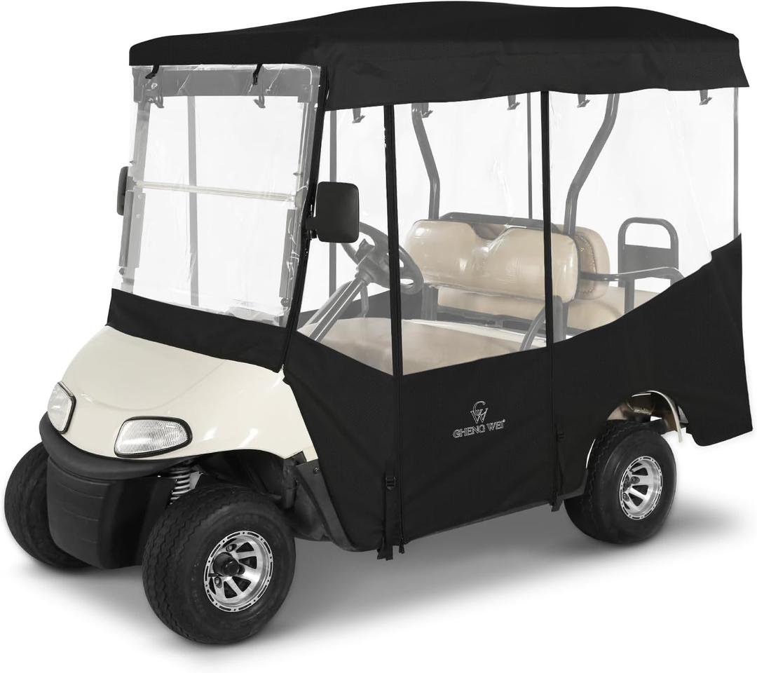 Golf Cart Enclosures 4 Passenger for Ezgo RXV 4 Seater,Extended Roof Golf Cart Rain Cover,4 Side Roll up Clear PVC Window Upgraded Stronger Zipper Windproof Rainproof Driving Enclosure(Black)