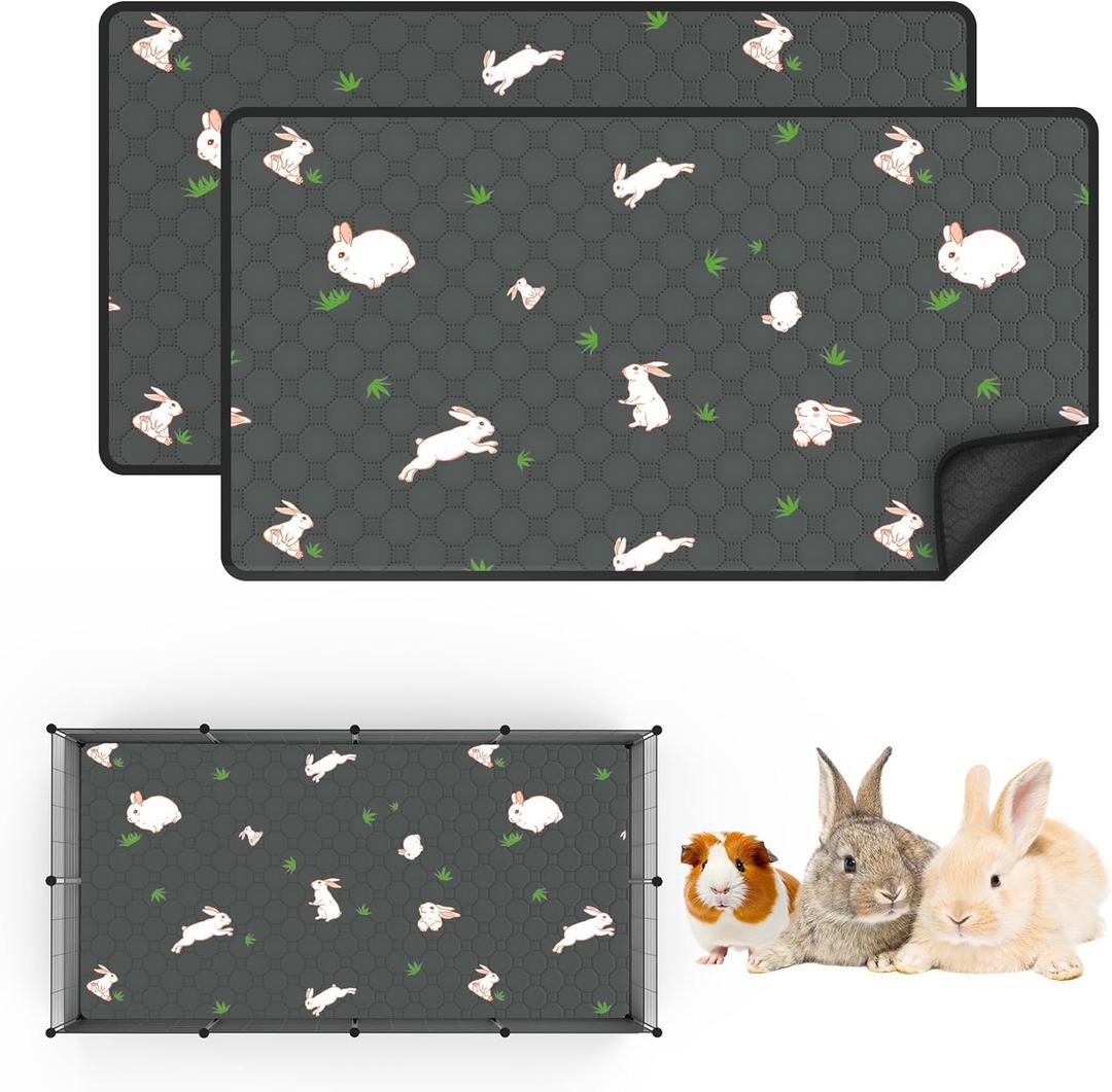 2-Pack Guinea Pig Cage Liner, 24" x 47" Reusable Guinea Pig Bedding Washable Absorbent Pee Pads for Dogs Rabbit Chinchilla Hamster, Leakproof & Anti Slip (Gray)