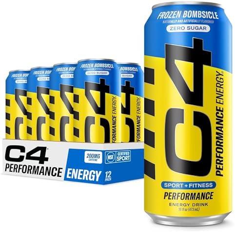 C4 Performance Energy Drink | Zero Sugar Carbonated Preworkout Energy | 200mg Caffeine with Beta Alanine | Frozen Bombiscle | 16 Fl Oz (Pack of 12)