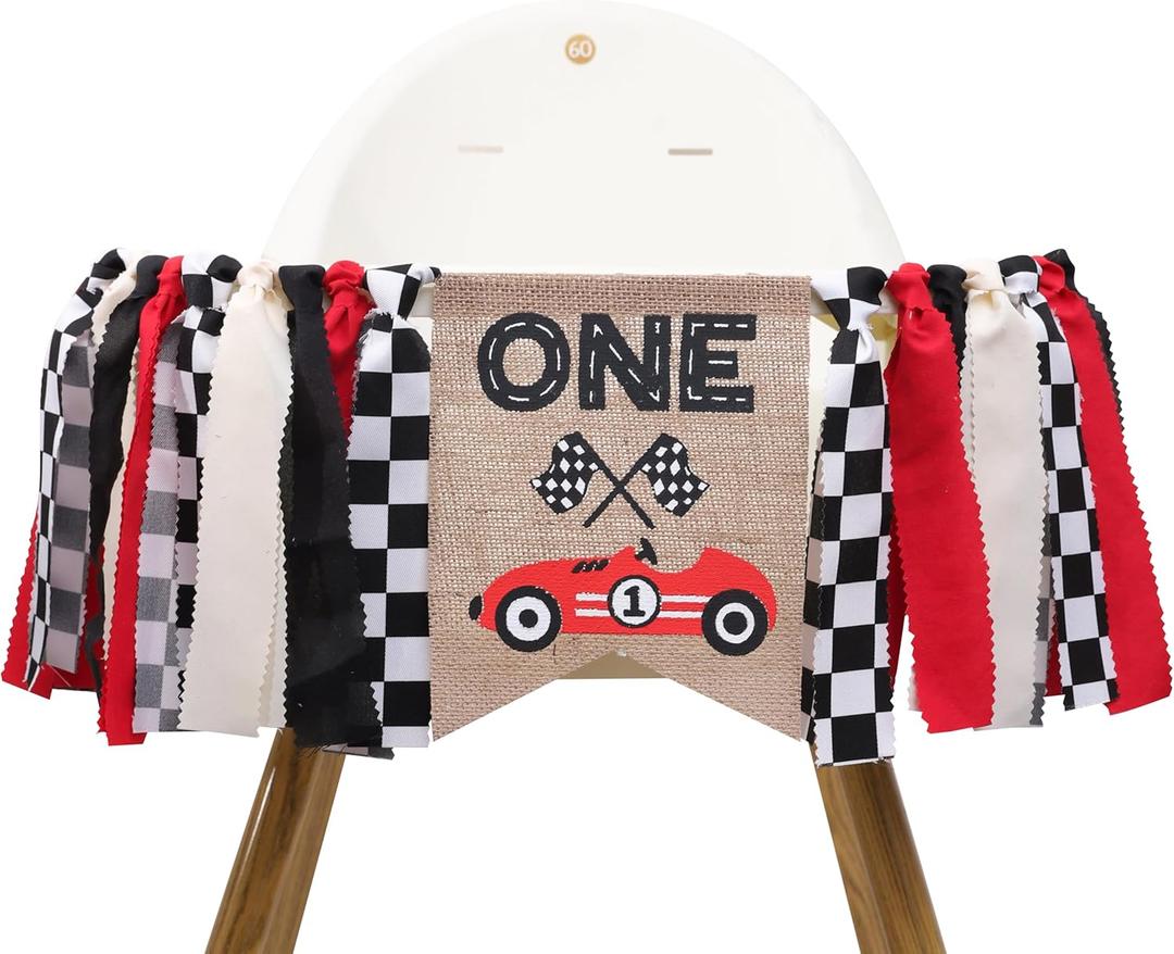 Race Car One High Chair Banner - Race Car 1st/First Birthday Party Decorations,Boy First Race Car Banner,Car Racing One Birthday Highchair,Race Car 1st Photo Prop Cake Smash