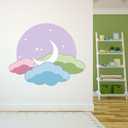 Design With Vinyl Danish Pastel Wall Decal Aesthetic Half Moon in Clouds in The Sky Removable - Size: 40 in x 32 in