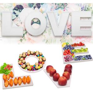 4PCS Larger Charcuterie Letter 12”Love fillable Tray, Letter Trays for Food, Wood Letter Tray Chocolate Candy Tray for Weeding Party Favors (Love- White)