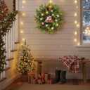 Lnymura 24 Inch Lighted Christmas Wreath Cat Sign Wreath with Timer Cedar Branches Pine Needles Red Berries and Holly Leaves Christmas Dcor Holiday Hanging Decoration for Door Wall Mantel