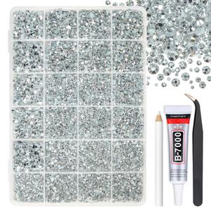 Metallic Silver Resin Rhinestones w B7000 Jewelry Glue for Bedazzling Crafting 2mm 3mm 4mm 5mm 6mm Flatback Stones Diamonds Gems for Nails Face Eye Makeup Tumblers Bottles Crafts Clothes Shoes (Jelly Ab)