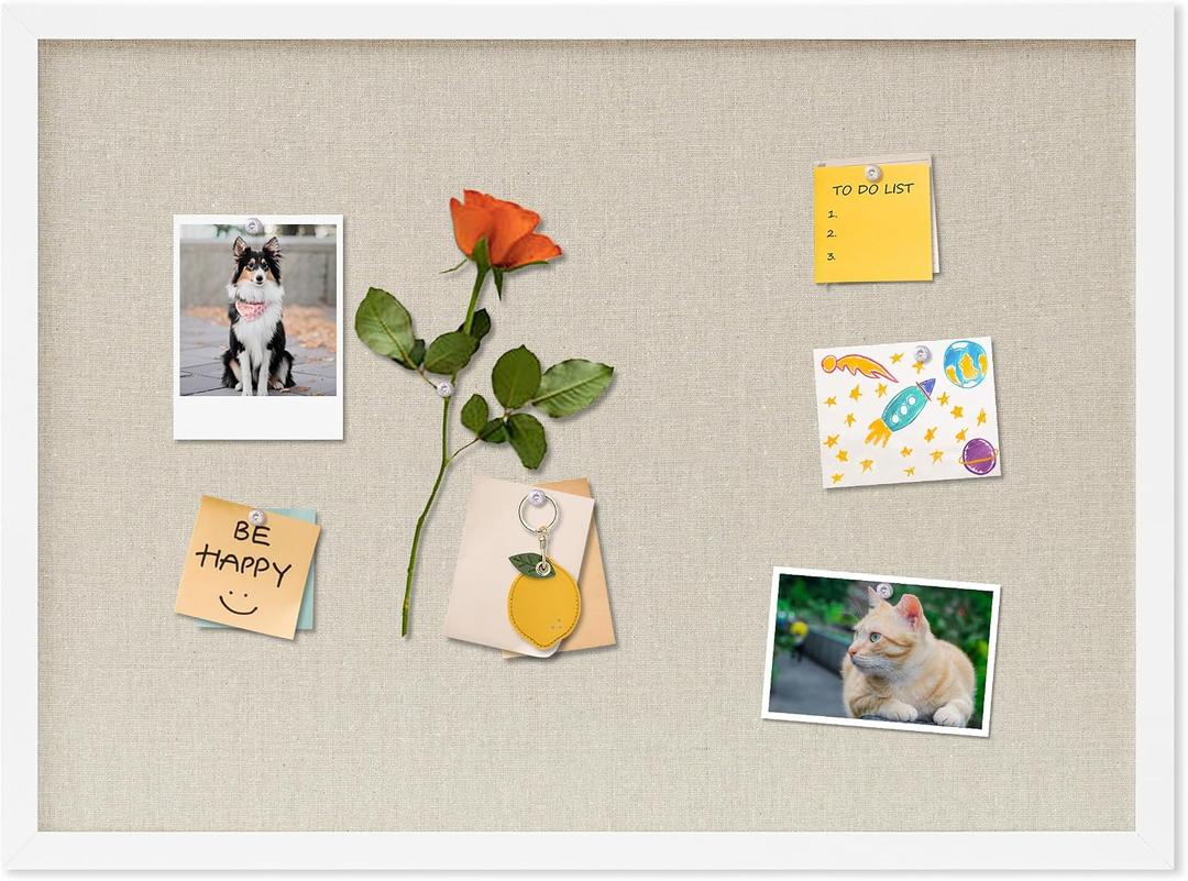 DAHAPYBOO Cork Board with Linen White,Bulletin Board 23"x17" Hanging Corkboards for Office Home School Message Board or Vision Board Decoration.